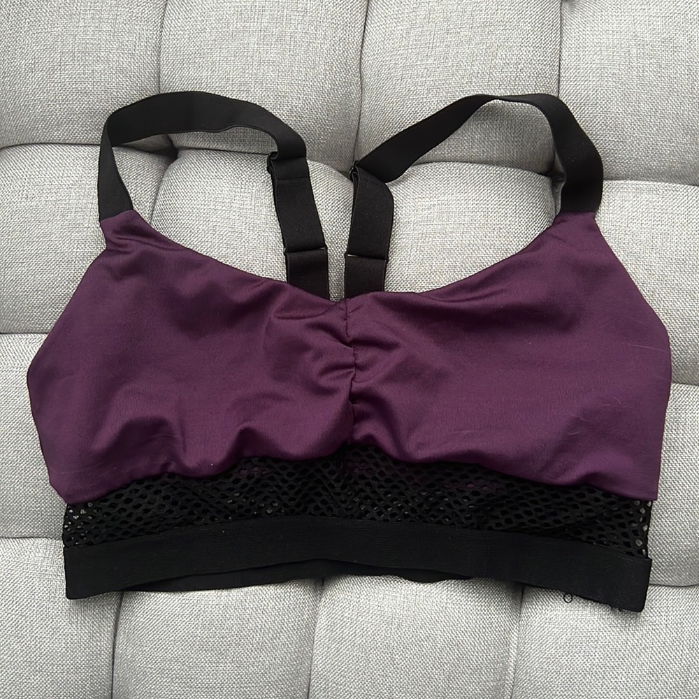 Forever 21 Purple Black Mesh Racerback Sports Bra Adjustable Straps Activewear